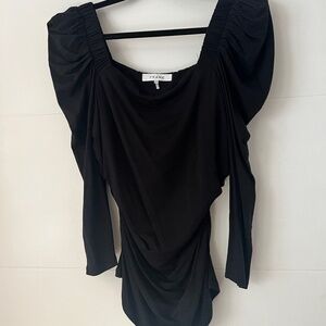 Frame Women's Black Square Neck Puff Sleeve Blouse